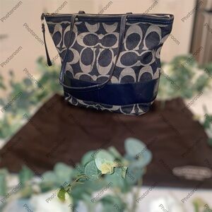 Coach Navy Signature Tote Bag